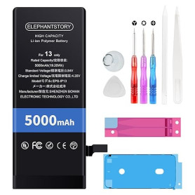 ElephantStory Batterie pour iPhone 13, 5000 mAh Remplacement Interne Haute Capacité Batterie pour A2482 A2631 A2634 A2635 A2633