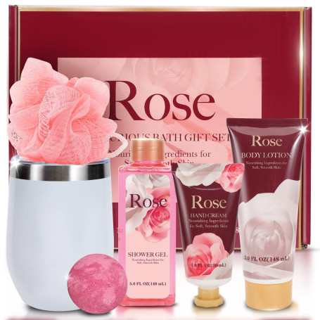 Coffret Cadeau pour Femme - Spa Luxetique Coffret de Soins Parfumé à la Rose 6 Pièces, Coffret d'anniversaire Pour Femme, Coffre
