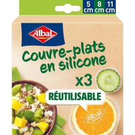 Albal - 3 Couvre-plats en Silicone 5 cm, 8 cm et 11 cm - Réfrigérateur, congélateur et micro-ondes - Extensible et résistant - R