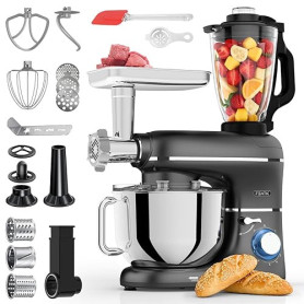 Fentic 6 en 1 Robot Pâtissier – 2000W - Av. Hachoir à Viande, Mixeur 1,5L, Cutter, Accessoires – Robot Cuisine Multifonctions Av