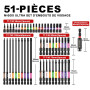 GEINXURN 51 Pièces Jeu d'embouts de Vissage Torx T7-T40 aux Chocs de 25/50/75/150 mm, Embout pour Tournevis en Acier S2 avec Por