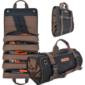WELKINLAND Rouleau à Outils en Toile Cirée Robuste - 15 Poches, Capacité 15 L, Sac à Outils Enroulable, Organisateur
