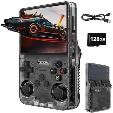Whatsko R36S Console de jeux portable rétro 128 Go, Système RK3326 Arkos, plus de 40 000 jeux, écran 3,5 pouces, console de jeux
