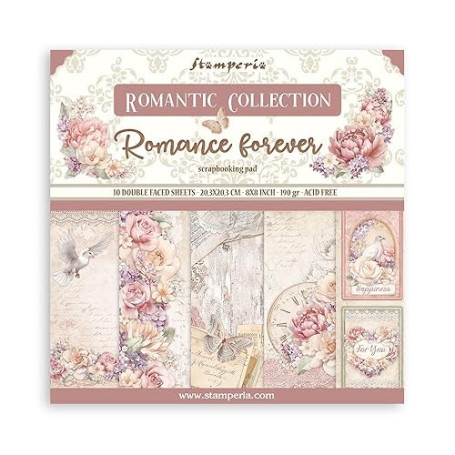 Stamperia International KFT Stamperia Mini Bloc de Scrapbooking 10 20,3 x 20,3 cm (8 x 8) Romance Forever, Multicolore, 20,3 x 2