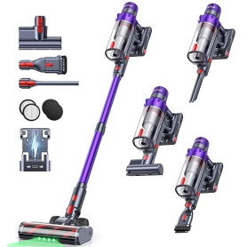 SMOTURE 600W 50KPa Aspirateur Balai sans Fil, 65 Mins Aspirateur sans Fil Puissant avec Brosse Matelas, Charge Murale et Écran L