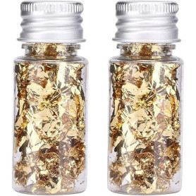 Lwuey 2 Bouteilles Feuille d'or Comestible - Feuilles Papier Or Décorative pour Décoration de Dessert Gâteau Chocolat Cuisson pe