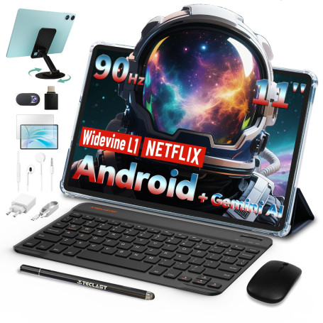 TECLAST P50case Tablette 11 Pouces 90Hz,10 Accessoires, Octa-Core,12Go RAM +128Go ROM, Widevine L1, Gemini AI, 7000mAh, 5G WiFi,