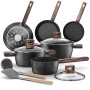 Batterie de Cuisine - Casserole et Poêle Induction de 11 Pièces Antiadhésives Tous Feux, Poêles 20/28 cm, Poêle Profonde 24 cm,