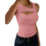 Aottori Débardeur Femme sans Manches Décolleté Haut Été Côtelé Chic et Élégant Top Extensible Slim Fit Sexy T Shirt Décontracté 