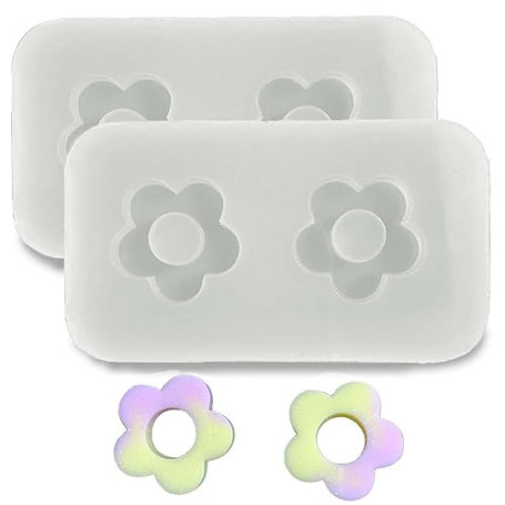 JOOTUEPO Lot de 2 mini moules en silicone avec fleurs creuses en époxy pour colliers, boucles d'oreilles, bijoux en résine, port