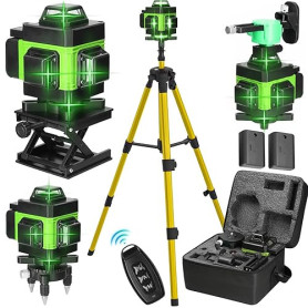 Niveau Laser 360 Autonivelant, Lazer Niveaux Vert 4 x 360°, Niveau laser 4D 16 lignes Auto-nivelant, Laser Chantier, IP54 Waterp