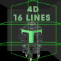 Niveau Laser 360 Autonivelant, Lazer Niveaux Vert 4 x 360°, Niveau laser 4D 16 lignes Auto-nivelant, Laser Chantier, IP54 Waterp