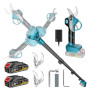 Sécateur Électrique Avec Perche, Moteur Brushless, Portée Totale 4,2 m, 2-en-1 Secateur Electrique Sans Fil avec 3 paires Lame S