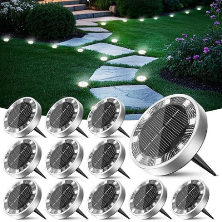 Peasur Lampe Solaire Au Sol Lot de 12, Lumiere Solaire Exterieur Jardin 8 LED, Étanche Spot Solaire Extérieur, Eclairage Solaire