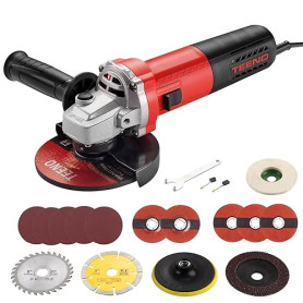 TEENO Meuleuse D'angle 125mm 1000W 2000-12000 trs/min, Meuleuses D'angle Avec 19 Accessoires, Disqueuse 125 mm, Coupe et le Meul