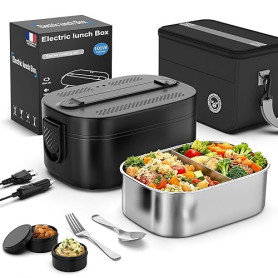 Gamelle Chauffante, 100 W Lunch Box Chauffante Electrique, 1,5 L Gamelle Isotherme pour Repas Chaud, 12V/24V/220V Boite Repas po