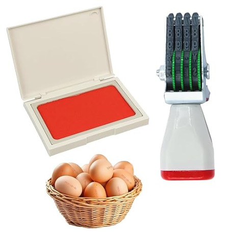 Kit De Marquage D'Œufs, Tampon Dateur Réglable, Encre Rouge Résistante À La Décoloration, Tampon Encreur, Pour Marquer Les Dates