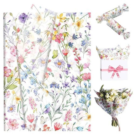 50 feuilles de papier de soie à motifs floraux wildflower pour emballage cadeau fleurs décoration de fête prénatale mariage anni