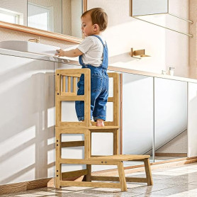 COSYLAND Tour d’Observation Montessori pour Enfant – Chaise d’Apprentissage Bébé Sécurisée, Tabouret en Forme Nuage Antidérapant