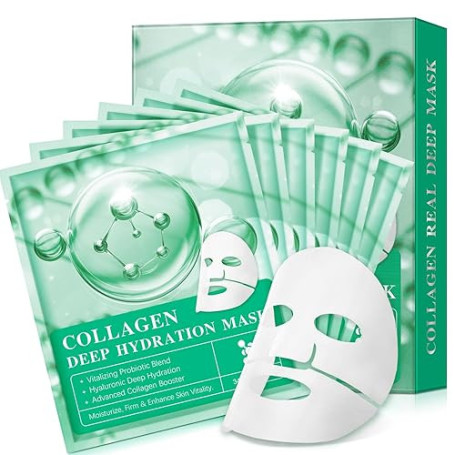 Bio-Collagen Masque de Nuit Intensif Coréen - Lot de 6 - Activateur de Collagène Avancé - Réduction des Pores, Hydratation Inten