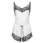 KOEMCY Ensemble Pyjama Femme Bretelles Satin Vêtements de Nuit Sexy Caraco Short Dentelle Tenue Élégante Robe de Nuit Confortabl