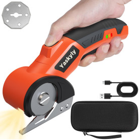 Yaskyly Ciseaux Électriques Sans Fil Ciseaux Couture Tissu Electrique avec Lumière LED ＆ Verrouillage de Sécurité, Coupe-Carton 