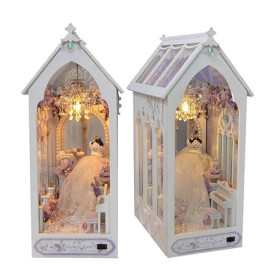 DIY Book Nook Dolls House Kit Puzzle Jouets Miniature Mobilier Romantique Robe de mariée Maison de poupée avec lumières LED, cad
