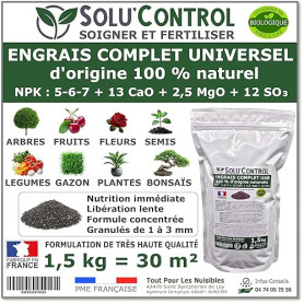 1,5 k d'ENGRAIS COMPLET universel et équilibré - SoluControl - UAB - Utilisable en Agriculture BIOLOGIQUE