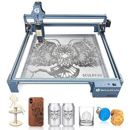 SCULPFUN S9 Graveur laser, 90W effet découpeuse gravure laser sur métal, gravure et découpe rapides en Bois, mise au point fixe
