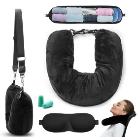 xolear Oreiller de Voyage a Remplir de Vetement, Tour de Cou Avion Portez Un Masque pour Les Yeux et des Bouchons d'oreilles, Co