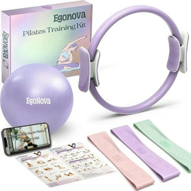 EgoNova Ensemble Pilates : Anneau 35 cm, poignées rembourrées, Mini-Ballon, Bandes de résistance pour Force, flexibilité, stabil