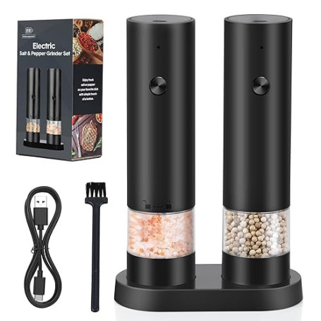 iWarmbase Ensemble De Moulin à Poivre Électrique- Rechargeable USB, Lot de 2 Moulins à Épices avec Base- Grossièreté Réglable Mo