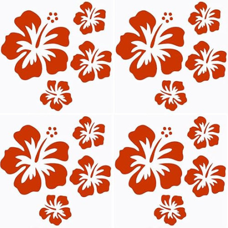 GORGECRAFT 4 feuille D'Autocollants Hawaïens en Forme de Fleur D'Hibiscus pour Voiture Autocollants Réfléchissants Rouges Vinyle