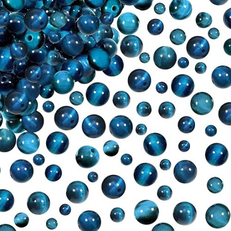 TOAOB 100pcs Perles Pierre Naturelles 4mm à 8mm Oeil de Tigr Bleu Rondes en Vrac de Pierres Précieuses Gemme Énergie Perles Guér