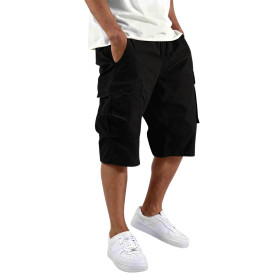 Cargo Shorts Homme Sport Bermudas Élastique Militaire Pantacourt Été Léger Court Randonnée Chantier Travail Cordon Serrage Taill
