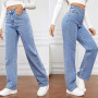 MANGGUO Jean Femme Taille Haute Coupe Droite Straight Jeans Baggy Jambes Larges amincissantes avec Tous Les Pantalon Automne Hiv