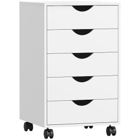 HOMCOM Caisson bureau mobile avec 5 tiroirs, meuble rangement bureau sur roulettes pour documents et imprimante, caisson de rang