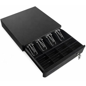 Tiroir-Caisse 40 cm pour Caisse Enregistreuse – 4 Compartiments Billets – 8 Compartiments Pièces – RJ11/RJ12 – Noir