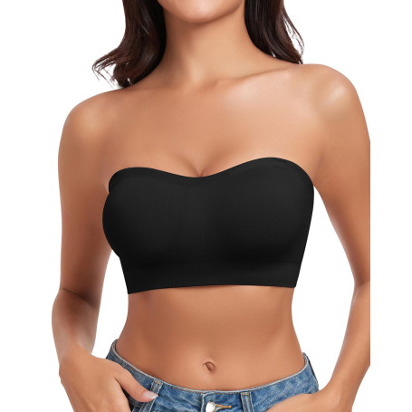 WOWENY Soutien-Gorge Bandeau sans Bretelles pour Femme sans Armatures - Bralette rembourrée sans Couture avec Bretelles Transpar
