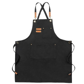 Tabliers Toile, Tabliers de Travail pour Hommes Femmes, Tabliers de Chef avec Sangle Réglable et 3 Poches, Tablier pour Serveurs