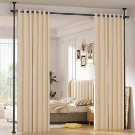 Zipglo Tringle Rideau Sans Percage ，155-350 cm (H) × 110-297 cm (L) ，Noir Cloison Amovible Sans Percage，Tringle à Rideaux Flexib
