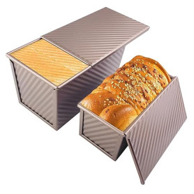Elsrantor Lot de 2 Moule Pain de Mie avec Couvercle Coulissant, Moules a Brioche Anti-Adhésif en Acier Carbone, Boîte à Toast Pl