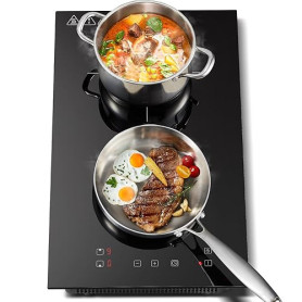 KICHPOWER Plaque Induction 2 feux Encastrable, Plaque de Cuisson Electrique 30cm, Commande Tactile, 3300W, 9 niveaux de puissanc