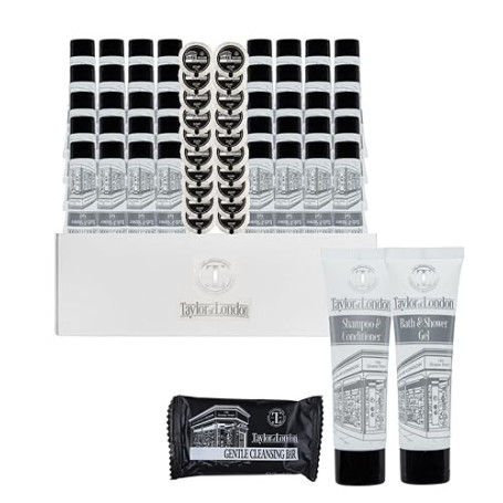 Taylor of London Articles de toilette pour hôtel | Gel douche 20 x 30 ml, tube de shampooing et après-shampoing de 30 ml, 20 x 1