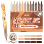 12 Feutre Acrylique Brush Marker – Set de 12 Marqueurs de Peinture Acrylique Skin Tone Color Series , Pointe Brush 0.5~5MM Pince
