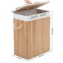 SONGMICS Panier à Linge 100L, Corbeille Linge Sale 2 Compartiments, Couvercle en Bambou, Poignées, Pliable, avec Sac Amovible et