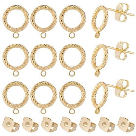 Beebeecraft 1 boîte de 20 Clous d'oreilles avec Boucle Plaqués Or 18 carats 316 Anneaux Torsadés en Acier Inoxydable Chirurgical