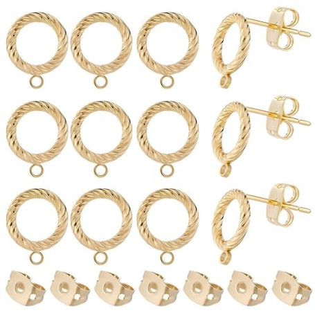 Beebeecraft 1 boîte de 20 Clous d'oreilles avec Boucle Plaqués Or 18 carats 316 Anneaux Torsadés en Acier Inoxydable Chirurgical