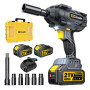 Gisam 1400N.m Clé à Choc Sans Fil Brushless avec 2 * 4.0Ah Batterie, 4 niveaux de puissance, 21V 1/2 Boulonneuse à Choc avec 5 D