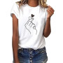 heekpek Femme T Shirt Blanc Chic T Shirts Col Rond Haut Manches Courtes Ete T Shirt Coton Tee Shirt Imprimé pour Femmes Files
